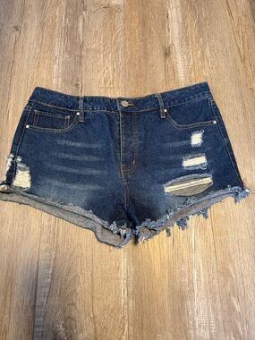 refuge Dark Blue Distressed Denim Cutoff Shorts